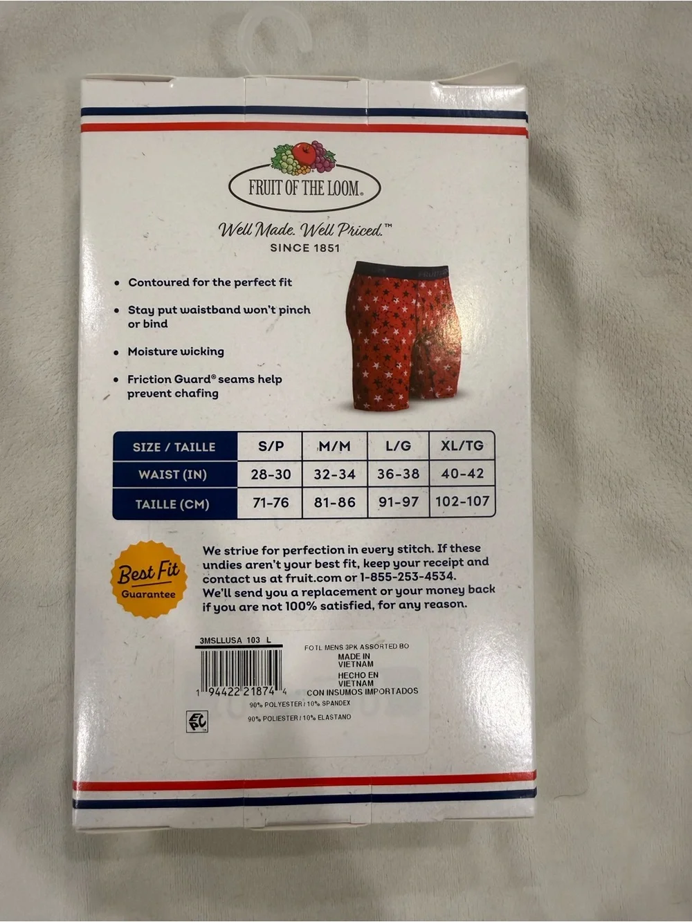 Fruit of the Loom Men’s Long-Leg Boxer Briefs - Navy & Red (3-Pack) Americana